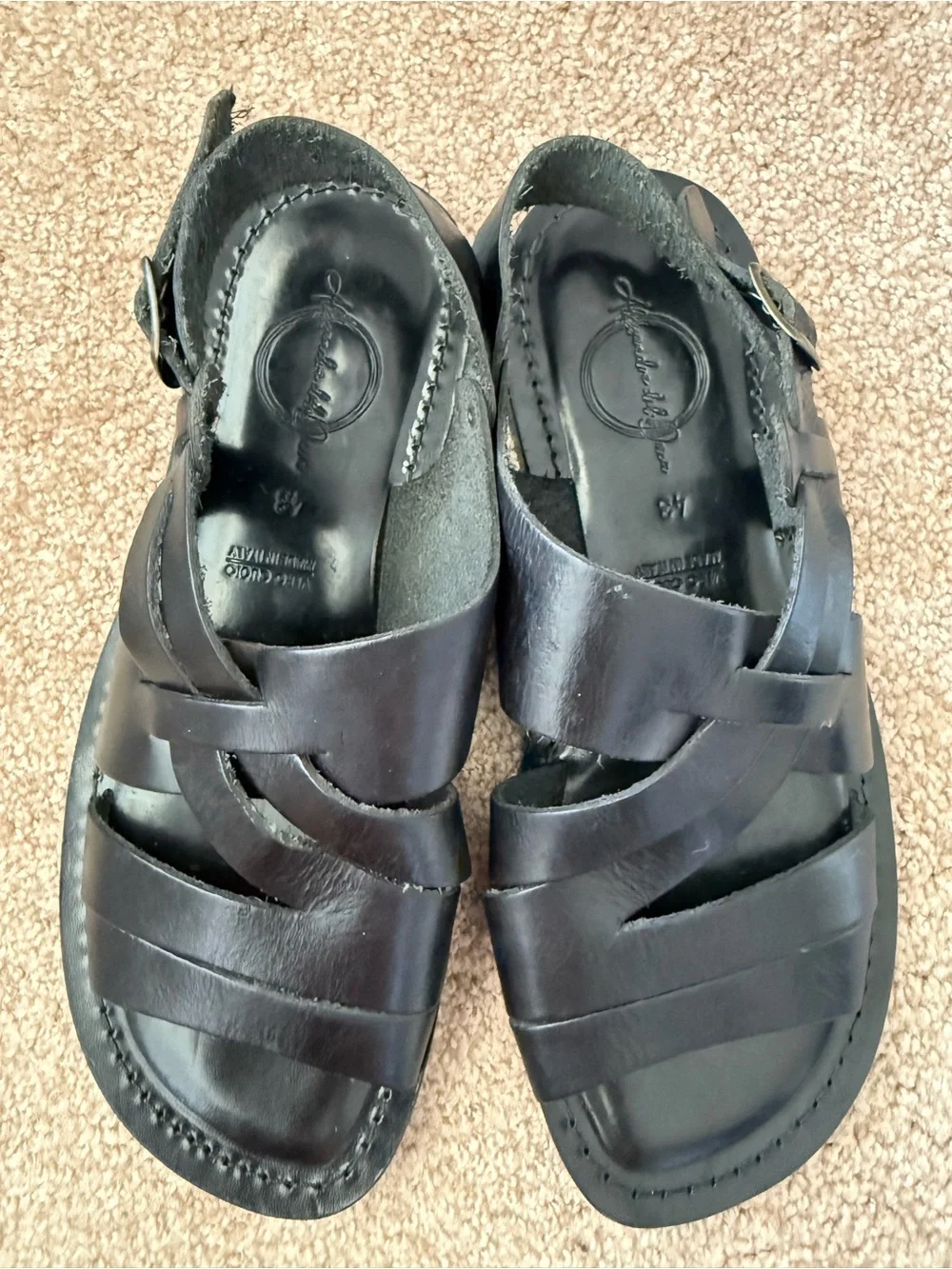 Alessandro Dell'Acqua Black Leather Strappy Fisherman Sandals Italy Size 43 EU